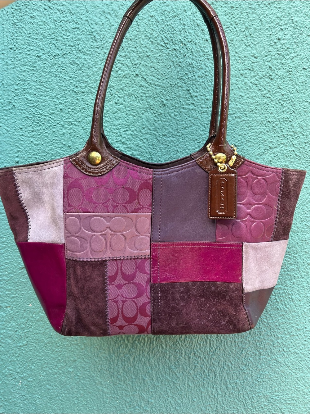 COACH Y2K Purple Patchwork Suede Tote Bleecker 14045